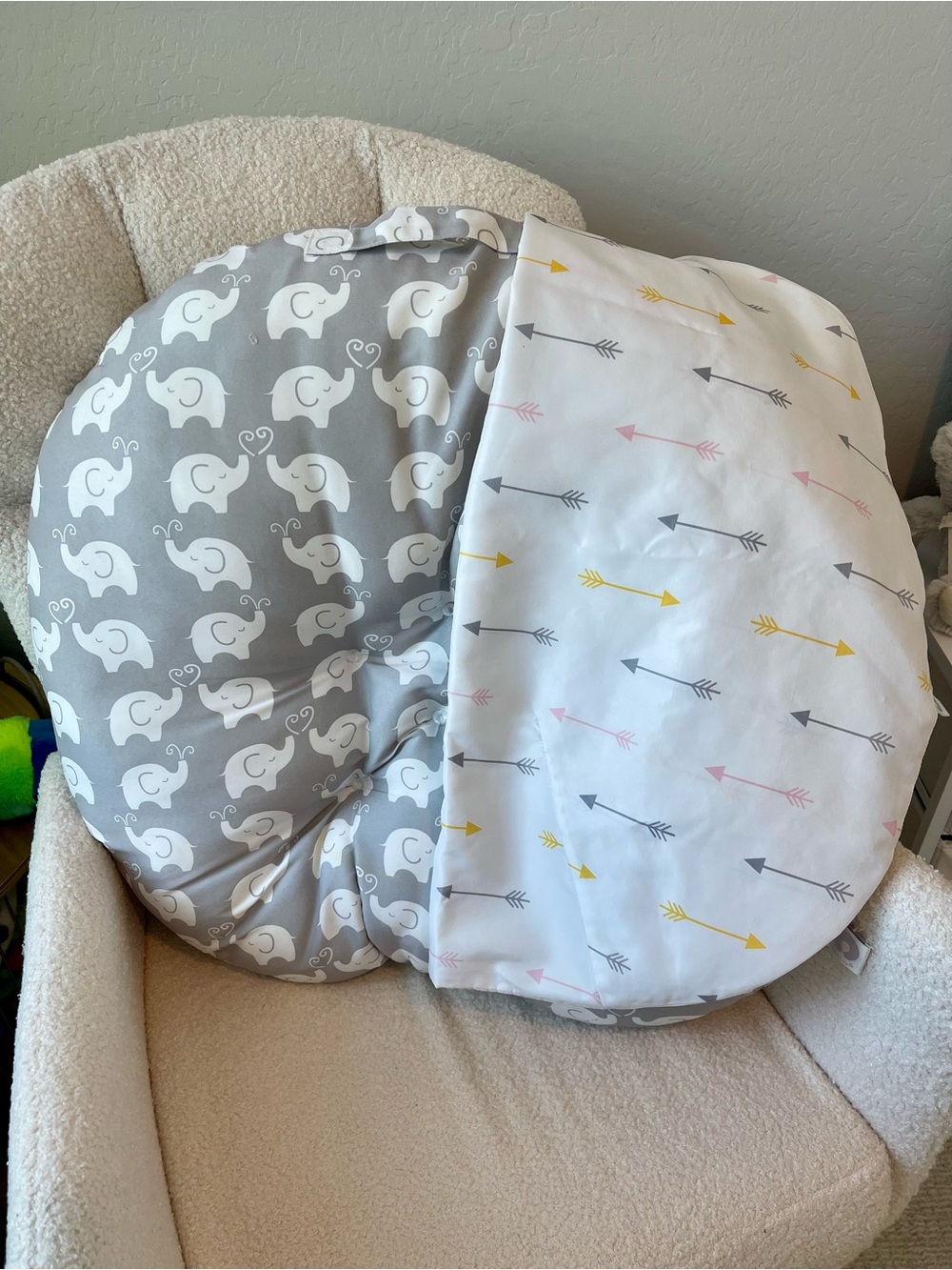 Baby Nursing Boppy Pillow - Gray Elephants & Arrow Print Cover